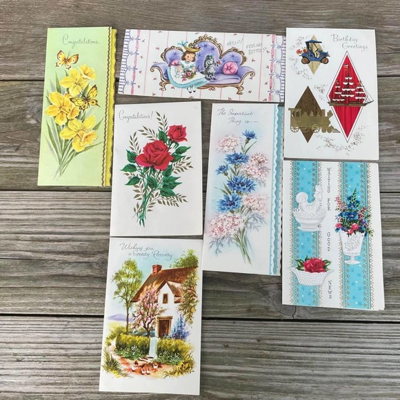 7 Vintage Kitshy Cards New Random Assortment Antique - Picture 3 of 9